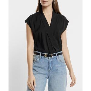 Express Women's Surplice Gramercy Bodysuit Size XS Black V-Neck Thong Cut NWT$54